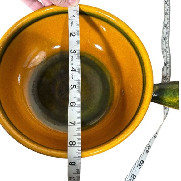 Landert 20 Two Tone Mustard Yellow Green Stripe Fondue Casserole Stoneware Pot - Picture 11 of 11